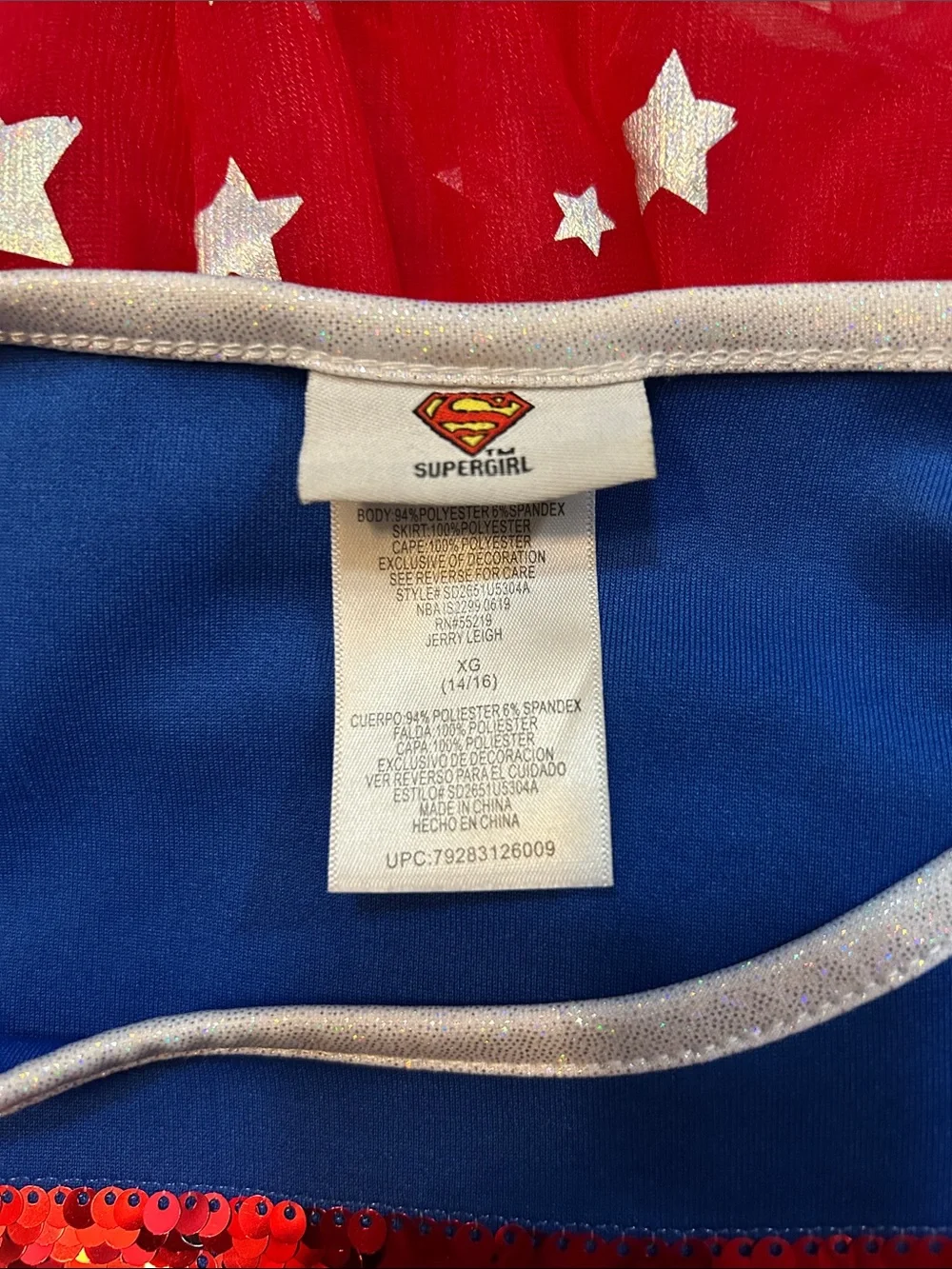 Girls' Blue & Red Superhero Sequin Emblem Costume Dress WORN ONCE